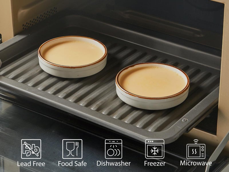 وانمور مجموعة ONEMORE Ramekins مكونة من 14 طبق Creme Brulee Ramekins آمن للاستخدام في الفرن بوزن 118 مل من السيراميك، أطباق سوفليه ضحلة لخبز الحلويات الرائعة وصلصة الغمس الصغيرة ومقالي التارت الصغيرة المستديرة والكيش - أبيض كريمي - Image 5